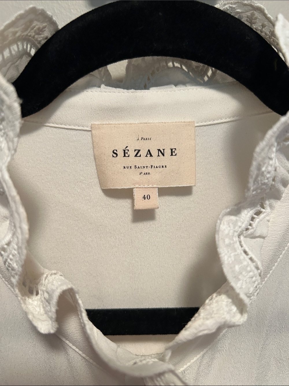 Sezane White Ruffle-Trim Button Blouse - Picture 2 of 7